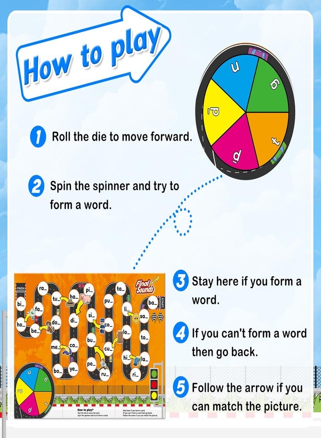 Broytain Phonics Board Games for Kids,Educational Learning CVC and CVCC Board Games for Boys and Girls,Reading and Spelling Word Games Ages 4 5 6,Classroom Travel Indoor Outdoor Family Games - Image 5